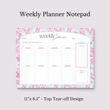 Floral Weekly Planner Notepad | Pink Teal Undated Tear-Off Schedule (8.5" x 11")