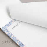Floral Notepad Stationery Pad | Blue Flowers, Pink Background | 5x7 Lined Sheets