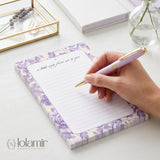 Floral Notepad | Lilac Flowers, Yellow Background, Lined Stationery Pad (5x7)