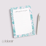 Floral Notepad | Teal Flowers, Pink Background, Lined Stationery Pad