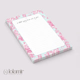 Floral Notepad | Pink Peonies, Teal Background, Lined Stationery Pad