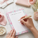 Floral Notepad | Pink Peonies, Teal Background, Lined Stationery Pad