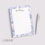 Floral To Do List Notepad | Blue Flowers Pastel Pink Checklist Pad