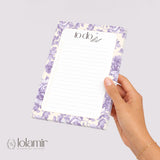 Floral To Do List Notepad | Purple Flowers, Pastel Yellow Checklist Pad