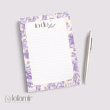 Floral To Do List Notepad | Purple Flowers, Pastel Yellow Checklist Pad