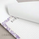 Floral To Do List Notepad | Purple Flowers, Pastel Yellow Checklist Pad