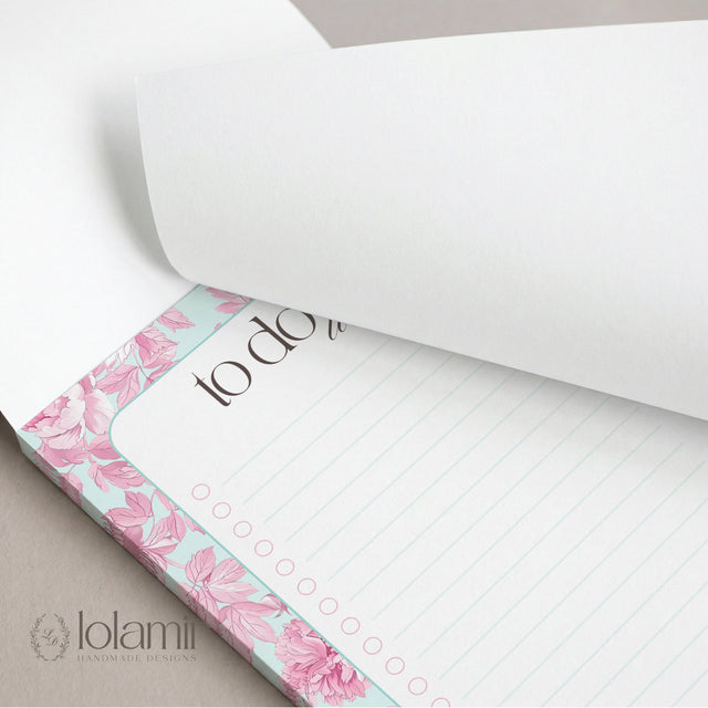 Floral To Do List Notepad | Pink Peony Checklist Pad (5x7 Inches)