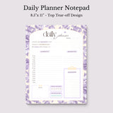 Daily Planner Notepad Floral Lilac Yellow | Tear Off Undated Letter Size | Gift for Her