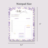 Daily Planner Notepad Floral Lilac Yellow | Tear Off Undated Letter Size | Gift for Her