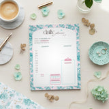Daily Planner Notepad Floral Teal Pink | Tear Off Undated Letter Size | Gift for Her