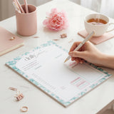 Daily Planner Notepad Floral Teal Pink | Tear Off Undated Letter Size | Gift for Her