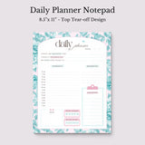 Daily Planner Notepad Floral Teal Pink | Tear Off Undated Letter Size | Gift for Her