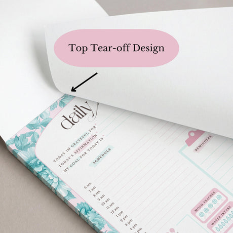 Daily Planner Notepad Floral Teal Pink | Tear Off Undated Letter Size | Gift for Her