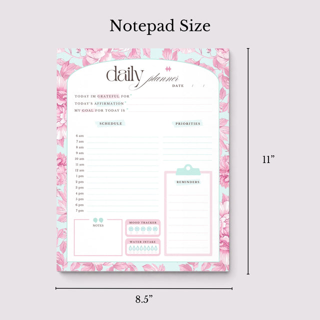 Floral Daily Planner Notepad | Pink Teal Floral Design, 8.5"x11" (Undated)