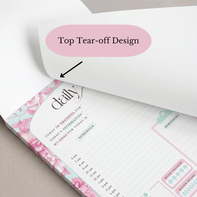 Floral Daily Planner Notepad | Pink Teal Floral Design, 8.5"x11" (Undated)