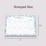 Teal Floral Weekly Planner Notepad | Undated Tear-Off Daily Schedule (8.5" x 11")
