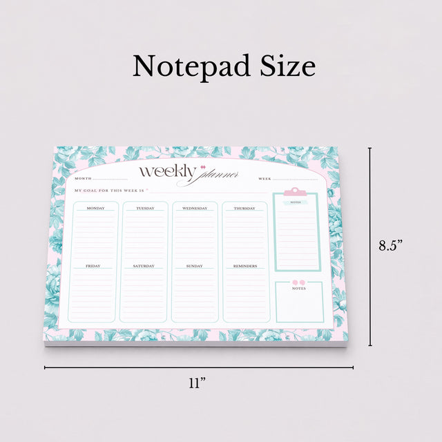 Teal Floral Weekly Planner Notepad | Undated Tear-Off Daily Schedule (8.5" x 11")