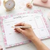 Floral Weekly Planner Notepad | Pink Teal Undated Tear-Off Schedule (8.5" x 11")