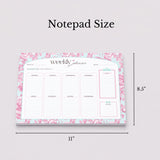 Floral Weekly Planner Notepad | Pink Teal Undated Tear-Off Schedule (8.5" x 11")