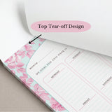 Floral Weekly Planner Notepad | Pink Teal Undated Tear-Off Schedule (8.5" x 11")