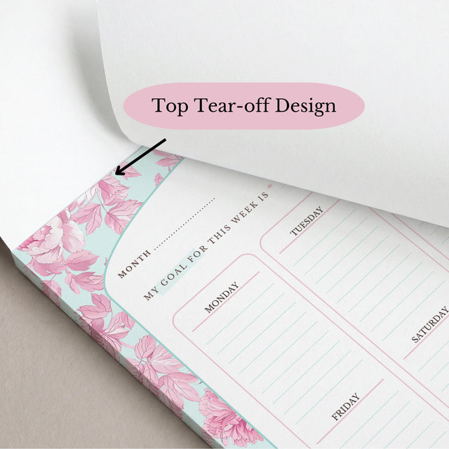 Floral Weekly Planner Notepad | Pink Teal Undated Tear-Off Schedule (8.5" x 11")