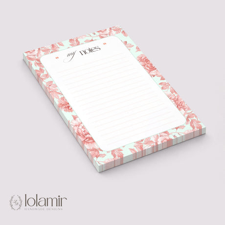 Floral Lined Notepad | Peach Sage Green Tear-Off Desk Pad | 5x7 Stationery