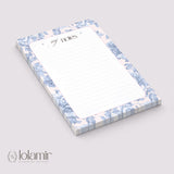 Floral Lined Notepad | Pastel Blue Pink Stationery Tear-Off Pad (5x7)
