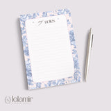 Floral Lined Notepad | Pastel Blue Pink Stationery Tear-Off Pad (5x7)