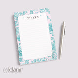 Floral Lined Notepad | Pastel Teal Pink Desk Pad | 5x7 Stationery Gift