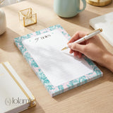 Floral Lined Notepad | Pastel Teal Pink Desk Pad | 5x7 Stationery Gift