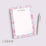 Floral Lined Notepad | Pastel Pink Teal Desk Stationery Pad (5x7)