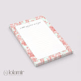 Floral Notepad | Peach Flowers, Pastel Green Stationery Pad (5x7 Inches)