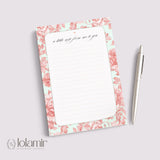 Floral Notepad | Peach Flowers, Pastel Green Stationery Pad (5x7 Inches)