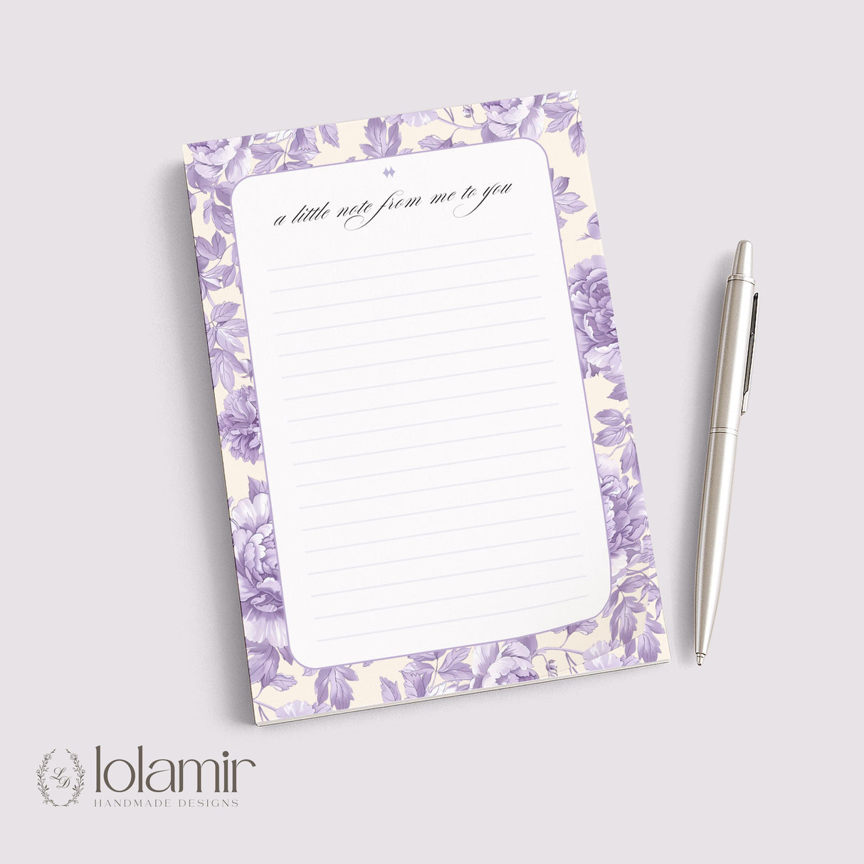 "A Little Note" 5x7 Notepad - Light Marigolds - Lilac
