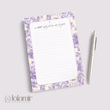 Floral Notepad | Lilac Flowers, Yellow Background, Lined Stationery Pad (5x7)