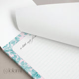 Floral Notepad | Teal Flowers, Pink Background, Lined Stationery Pad