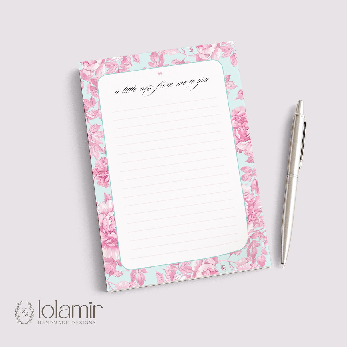 "My Notes" 5x7 Notepad - Dreamy Peonies - Pink