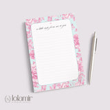 Floral Notepad | Pink Peonies, Teal Background, Lined Stationery Pad