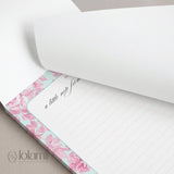 Floral Notepad | Pink Peonies, Teal Background, Lined Stationery Pad