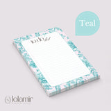 Floral To Do List Notepad | Teal Flowers, Pastel Pink, 50 Pages 5x7 Checklist Pad