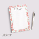 Floral To Do List Notepad | Peach Flowers, Pastel Green Checklist Pad