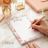 Floral To Do List Notepad | Peach Flowers, Pastel Green Checklist Pad