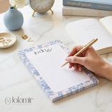 Floral To Do List Notepad | Blue Flowers Pastel Pink Checklist Pad