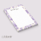 Floral To Do List Notepad | Purple Flowers, Pastel Yellow Checklist Pad