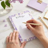 Floral To Do List Notepad | Purple Flowers, Pastel Yellow Checklist Pad