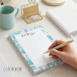 Floral To Do List Notepad | Teal Flowers, Pastel Pink, 50 Pages 5x7 Checklist Pad