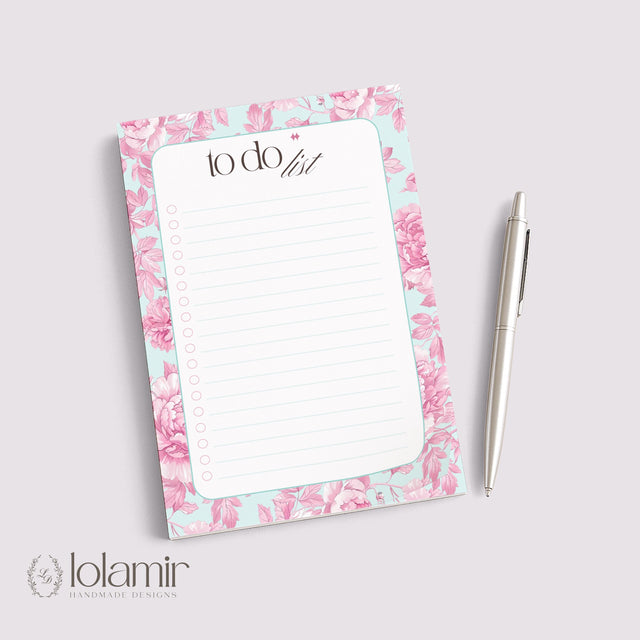 Floral To Do List Notepad | Pink Peony Checklist Pad (5x7 Inches)
