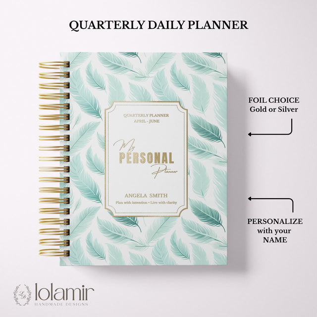 Wispy Feathers Quarterly  | Weekly Spiral Planner | Teal