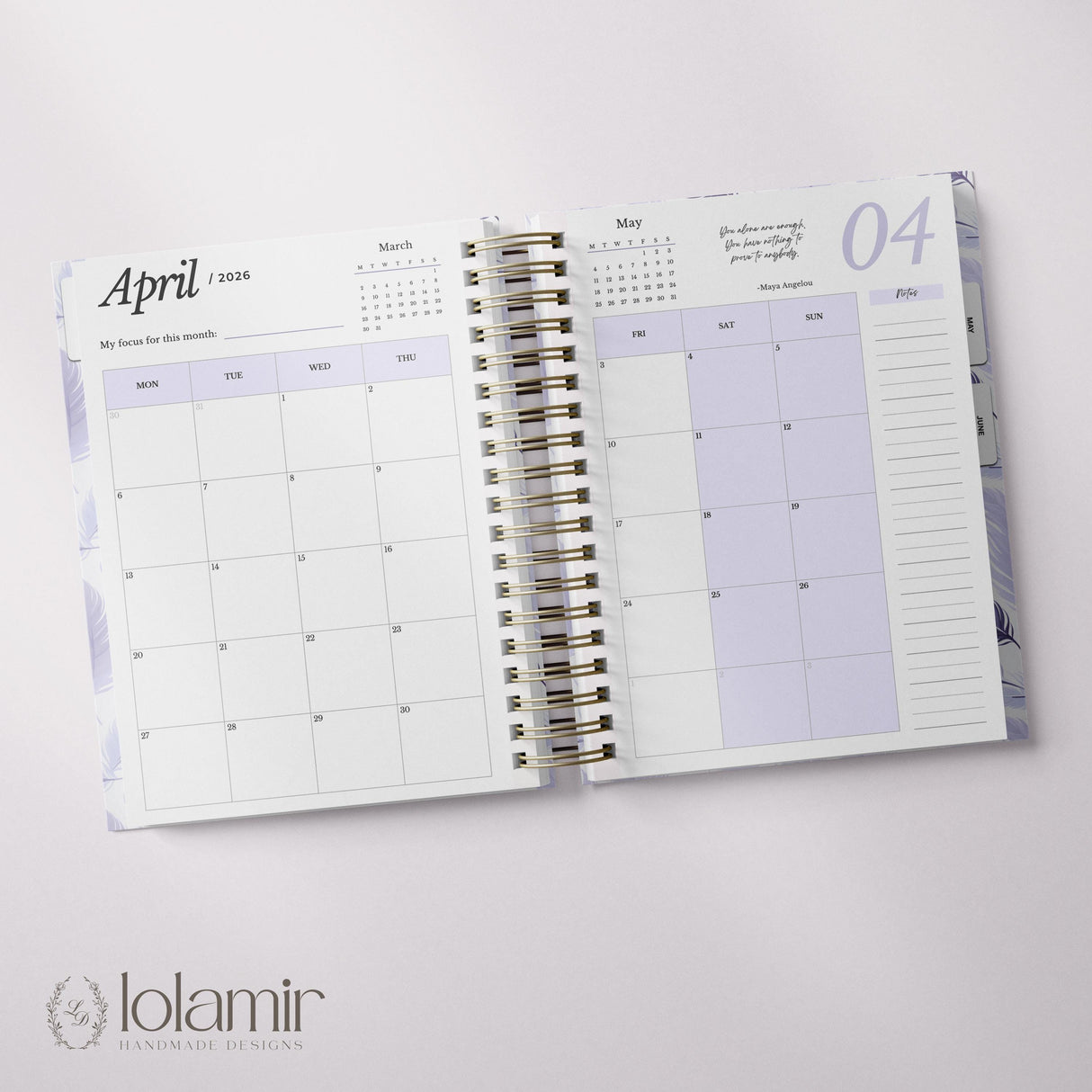 Quarterly - Wispy Feathers - Daily Spiral Planner - Lilac - view 4
