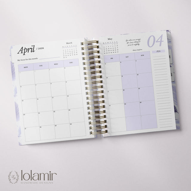 Wispy Feathers Quarterly | Weekly Spiral Planner | Lilac